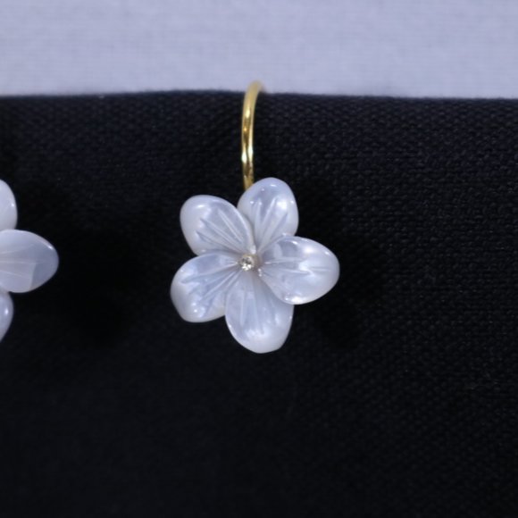 White Mother of Pearl Flower Hook Earrings – Sterling Silver Gold Plated - Picture 2 of 6